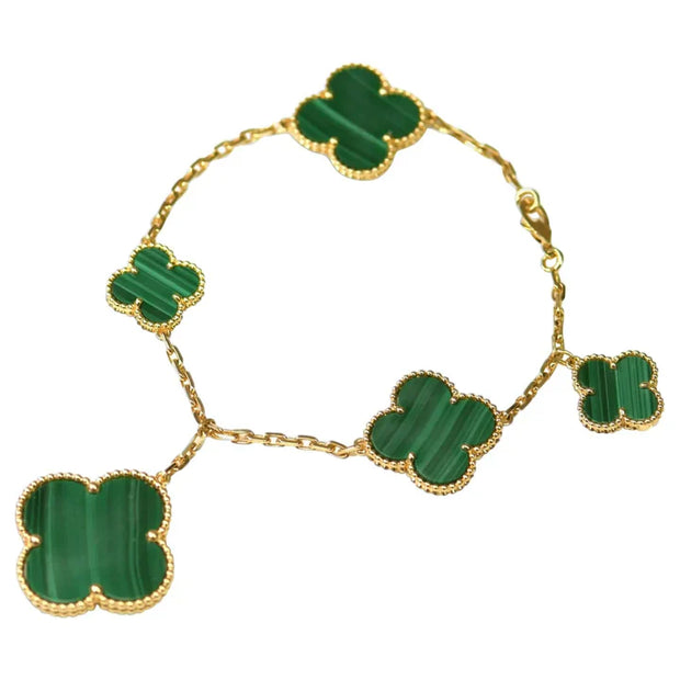 MAGIC CLOVER MALACHITE PINK GOLD BRACELET 5 MOTIFS