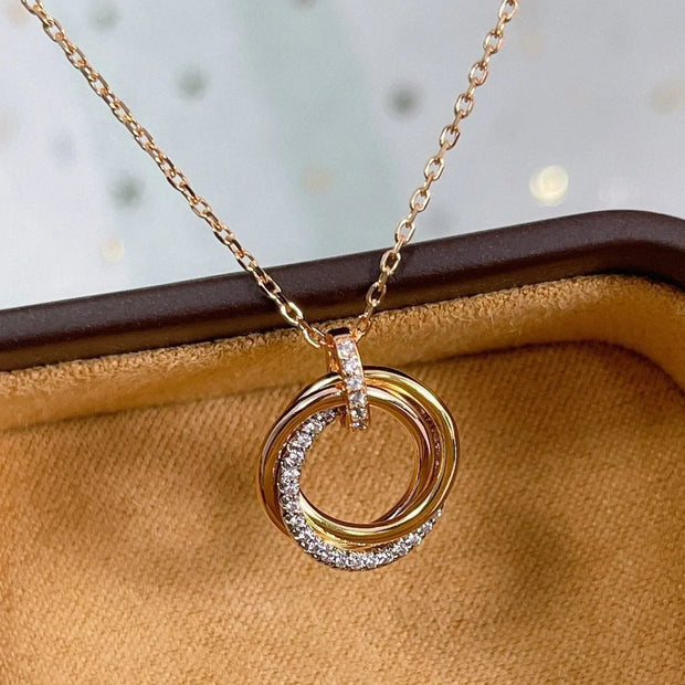 TRINITY NECKLACE SILVER GOLD PINK GOLD DIAMONDS