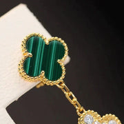 CLOVER EARRINGS GOLD MALACHITE DIAMOND 3 MOTIFS