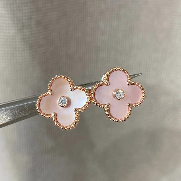 CLOVER MOP PINK GOLD DIAMOND EARRINGS