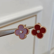 CLOVER CARNELIAN PINK GOLD DIAMOND EARRINGS