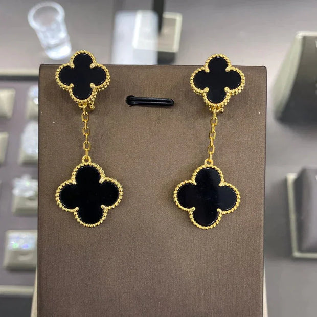 CLOVER 2 MOTIFS GOLD EARRINGS