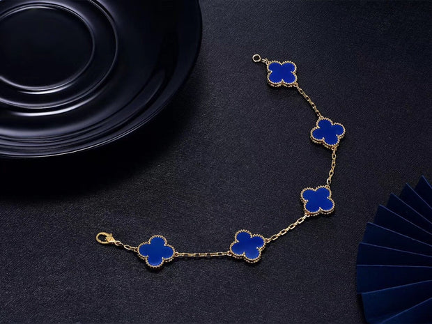 CLOVER BRACELET 5 MOTIFS BLUE AGATE