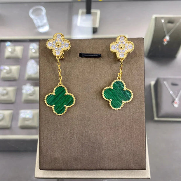 CLOVER 2 MOTIFS DIAMOND GOLD EARRINGS