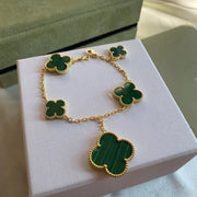 CLOVER BRACELET 5 MOTIFS MALACHITE GOLD