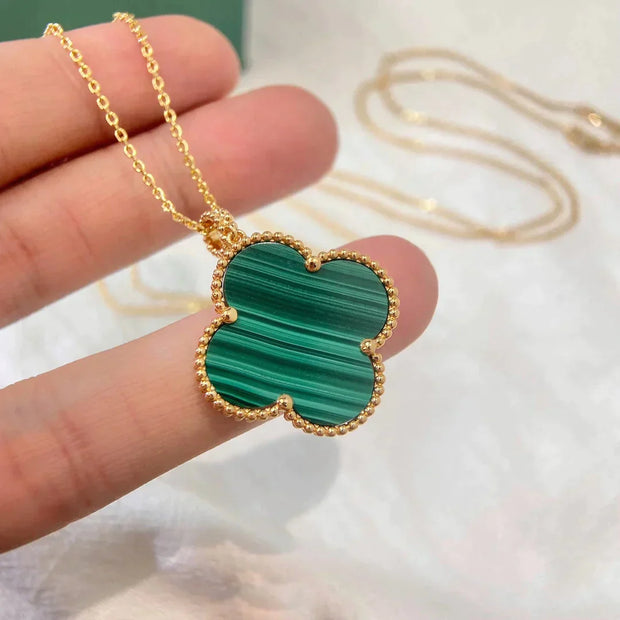 CLOVER MALACHITE GOLD NECKLACE