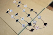 CLOVER 20 MOTIFS ONYX DIAMOND SILVER NECKLACE