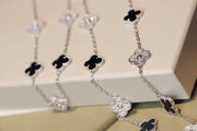 CLOVER 20 MOTIFS ONYX DIAMOND SILVER NECKLACE