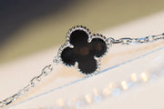 CLOVER 20 MOTIFS ONYX DIAMOND SILVER NECKLACE