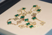 CLOVER 20 MOTIFS MALACHITE DIAMOND GOLD NECKLACE