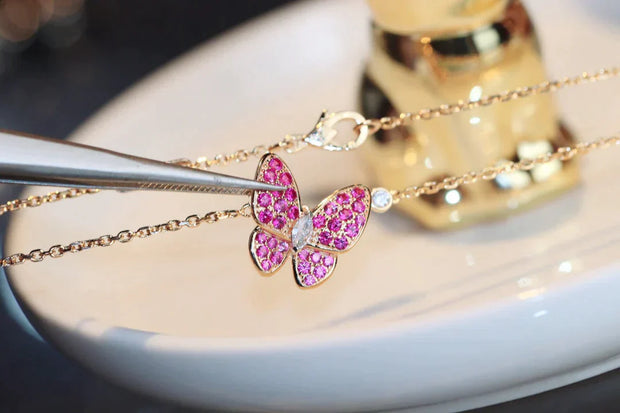 BUTTERFLY RED DIAMOND PINK GOLD NECKLACE