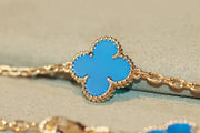 CLOVER 20 MOTIFS TURQUOISE GOLD NECKLACE