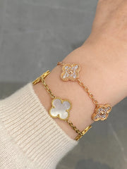 CLOVER 5 MOTIFS PINK GOLD DIAMOND BRACELET