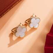 CLOVER MEDIUM WHITE MOP PINK GOLD EARRINGS