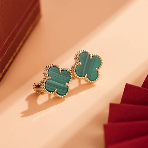 CLOVER MEDIUM MALACHITE PINK GOLD EARRINGS