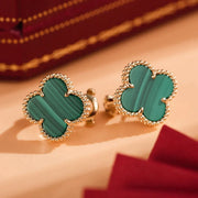 CLOVER MEDIUM MALACHITE PINK GOLD EARRINGS