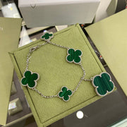 CLOVER 5 MOTIFS SILVER MALACHITE BRACELET