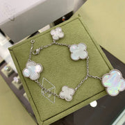 CLOVER 5 MOTIFS SILVER WHITE MOP BRACELET