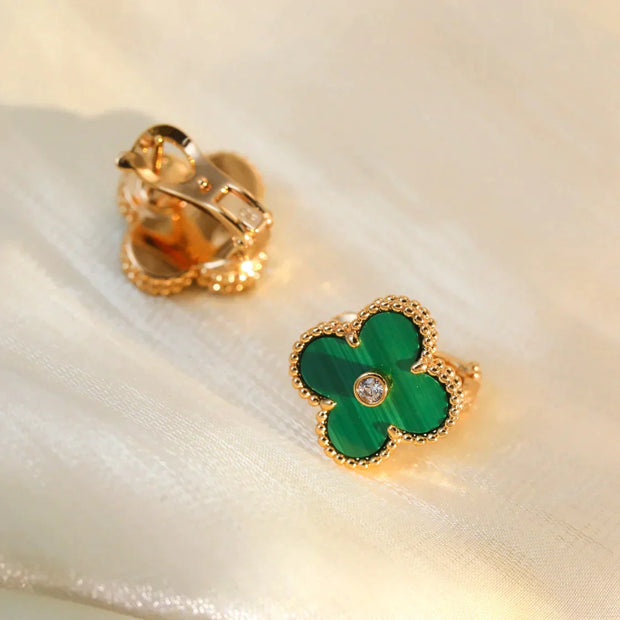 CLOVER MALACHITE DIAMOND EARRINGS