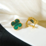 CLOVER MEDIUM GOLD MALACHITE STUD EARRINGS