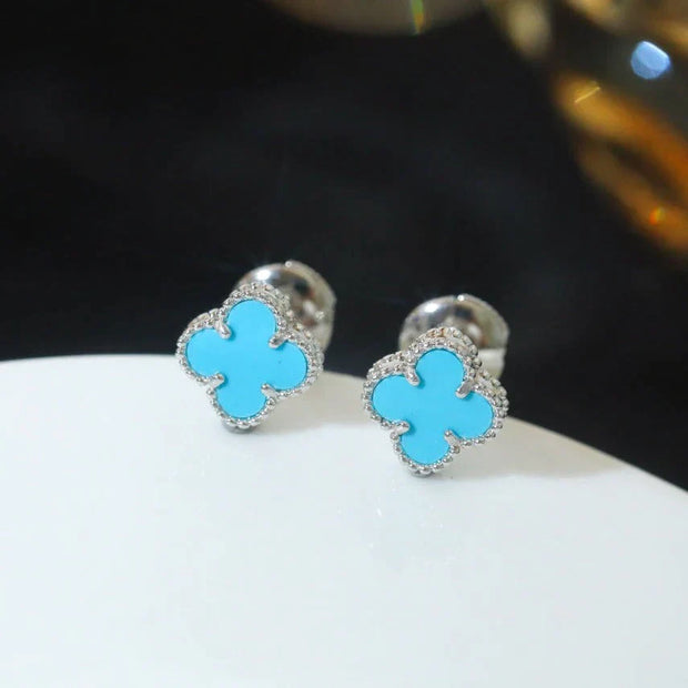 CLOVER MINI SILVER TURQUOISE STUD EARRINGS