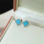 CLOVER MINI SILVER TURQUOISE STUD EARRINGS