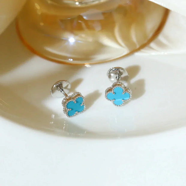 CLOVER MINI SILVER TURQUOISE STUD EARRINGS