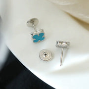 CLOVER MINI SILVER TURQUOISE STUD EARRINGS