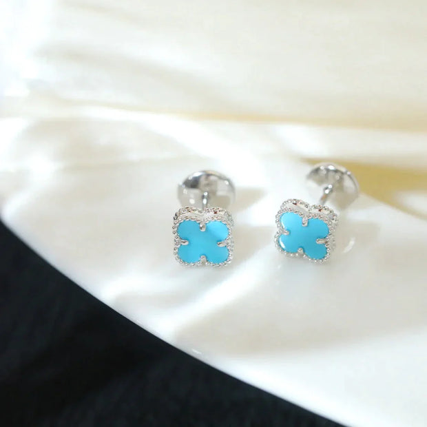 CLOVER MINI SILVER TURQUOISE STUD EARRINGS