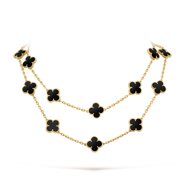 CLOVER 20 MOTIFS ONYX GOLD NECKLACE