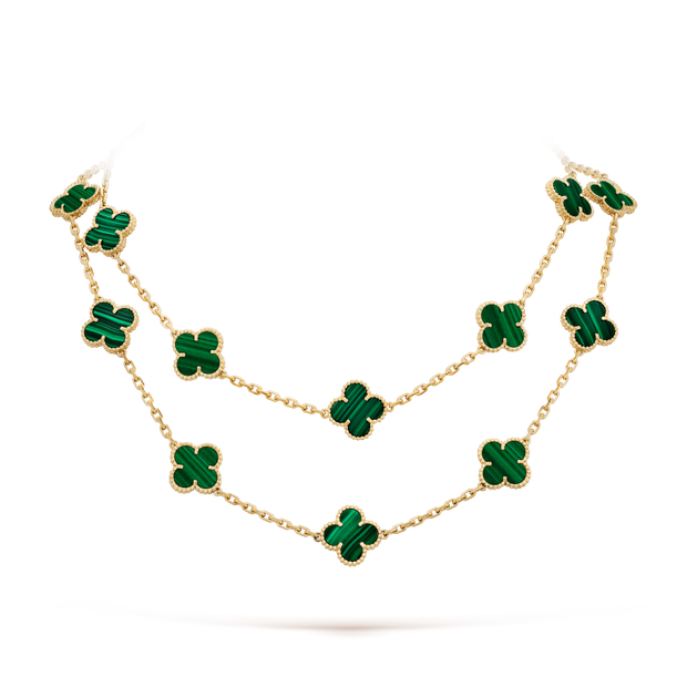 CLOVER 20 MOTIFS MALACHITE GOLD NECKLACE