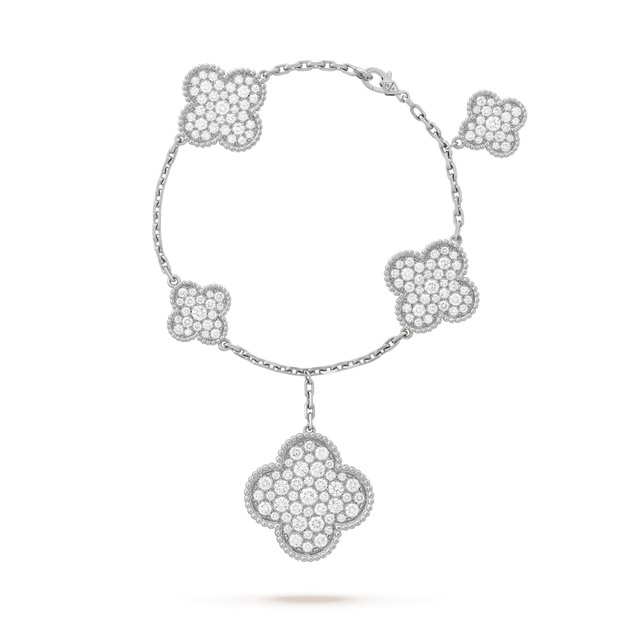 CLOVER 6 MOTIFS SILVER DIAMOND BRACELET