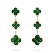 CLOVER MALACHITE 3 MOTIFS GOLD EARRINGS