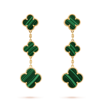 CLOVER MALACHITE 3 MOTIFS GOLD EARRINGS