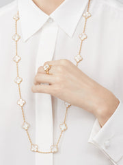 CLOVER 20 MOTIFS WHITE MOP GOLD NECKLACE