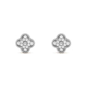 CLOVER SILVER DIAMOND STUD EARRINGS