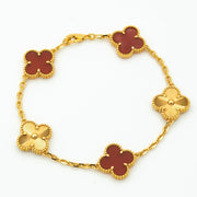 CLOVER BRACELET 5 MOTIFS CARNELIAN GOLD