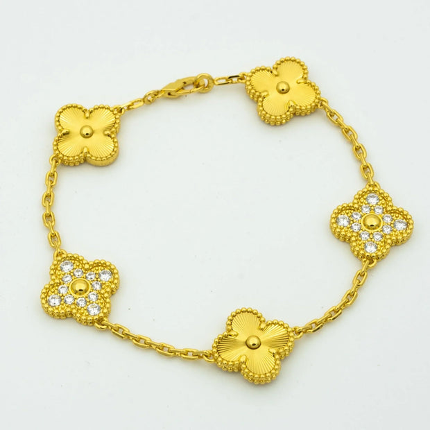 CLOVER BRACELET 5 MOTIFS GOLD DIAMOND