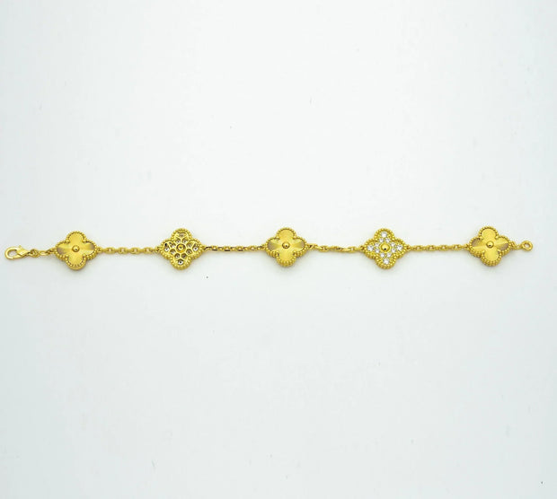 CLOVER BRACELET 5 MOTIFS GOLD DIAMOND