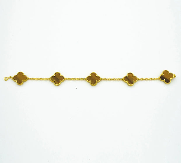 CLOVER BRACELET 5 MOTIFS TIGER EYE