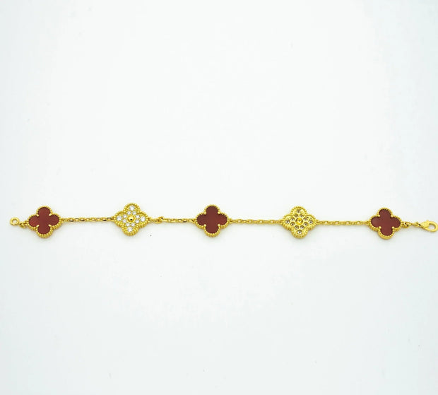 CLOVER BRACELET 5 MOTIFS CARNELIAN DIAMOND