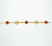 CLOVER BRACELET 5 MOTIFS CARNELIAN GOLD