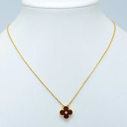 CLOVER NECKLACE GOLD DIAMOND CARNELIAN