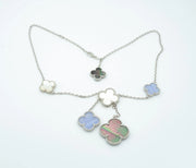 CLOVER MOP CHALCEDONY NECKLACE SILVER 6 MOTIFS