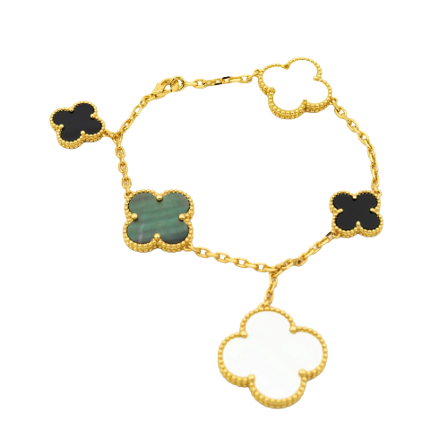 CLOVER BRACELET 5 MOTIFS ONYX MOP