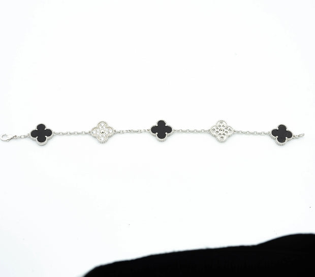 CLOVER BRACELET 5 MOTIFS ONYXS DIAMOND