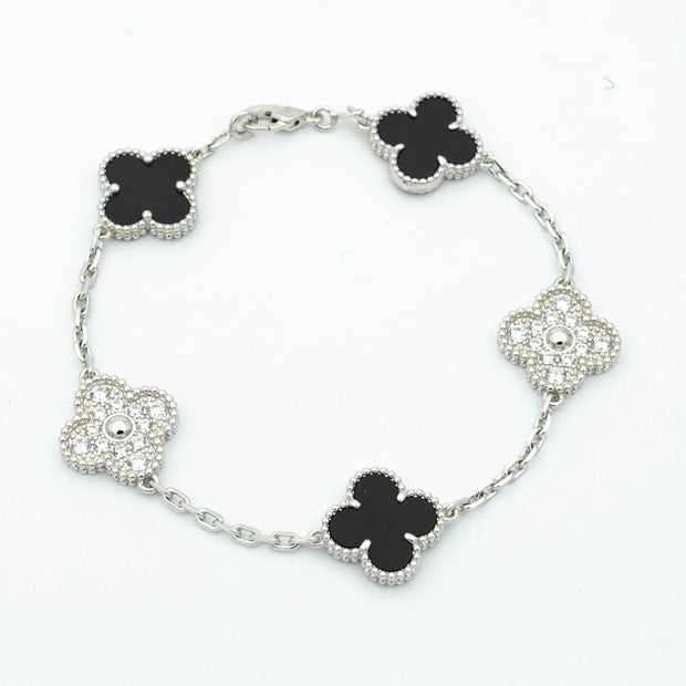 CLOVER BRACELET 5 MOTIFS ONYXS DIAMOND