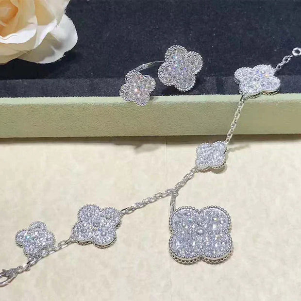 CLOVER 6 MOTIFS SILVER DIAMOND BRACELET