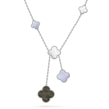 CLOVER MOP CHALCEDONY NECKLACE SILVER 6 MOTIFS