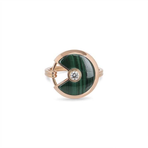 AMULETTE MALACHITE LIGHT RING PINK GOLD DIAMOND